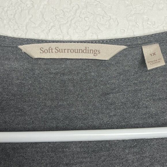 Soft Surroundings 1X Dress Grey Sharkbite Dolman MIDI V-neck 3/4 Sleeve o7 - Picture 8 of 8